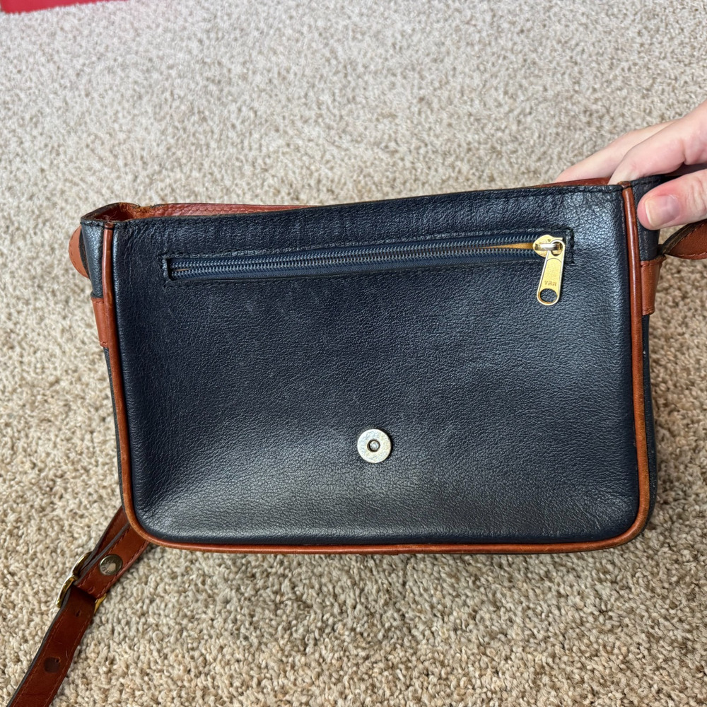 Rossi & Caruso Vintage 100% Leather Crossbody Bag Two-Tone Brown Navy Buckle - Picture 8 of 16